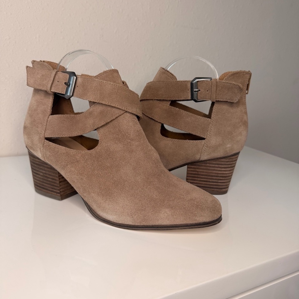 Sole Society Taupe Suede Cutout Ankle Booties
